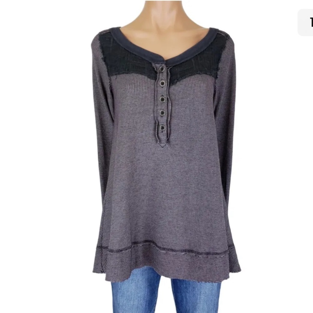 Free People We The Free Crochet Henley Waffle Knit Top Small